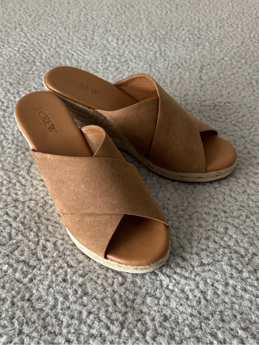 J. Crew Tan Suede Crossover Espadrille Slide Mules Size 8
